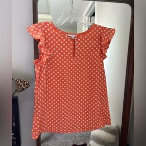 J.Crew Coral Ruffle Sleeve Blouse w/ Geo Dot Print – Size 6